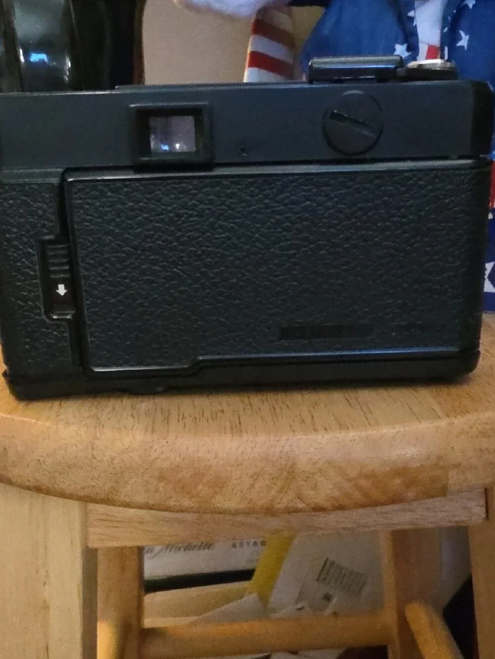 35mm Film Camera in Black with Built-in Flash